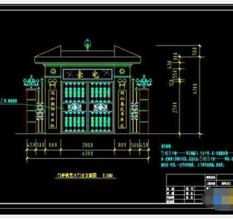 豪华别墅门亭铁艺大门cad施工图纸