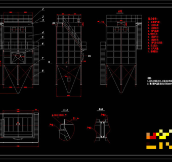 万布袋除尘器设计图CAD机械图纸