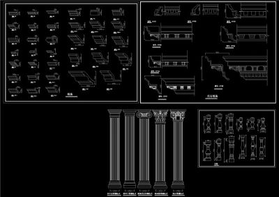 线条及罗马柱造型大样图CAD图纸