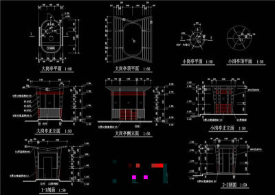 大小岗亭方案CAD景观图纸