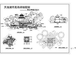 天池湖月亮岛公园亭景点设计图CAD图纸