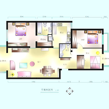彩色小户型装修CAD平面图