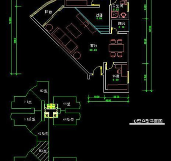 cad三室一厅平面图图片