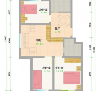cad三房二厅平面图图片