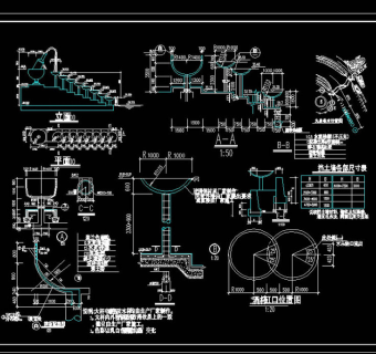 园林小品九泉叠水cad施工图