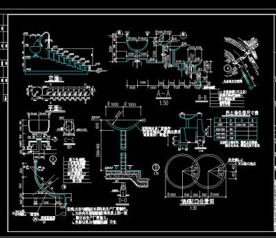 园林小品九泉叠水cad施工图
