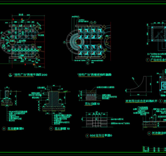 列植广场铺地及花坛大样cad图纸