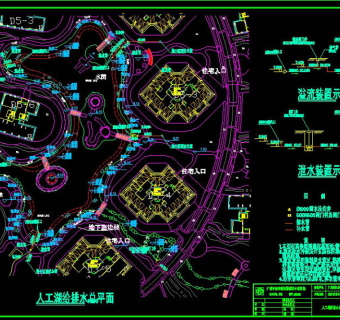 人工湖给排水总平面cad图纸