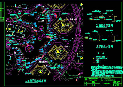 人工湖给排水总平面cad图纸