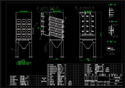 筒滤筒除尘器总图CAD机械图纸