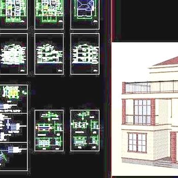 新农村实用别墅CAD施工图与效果图