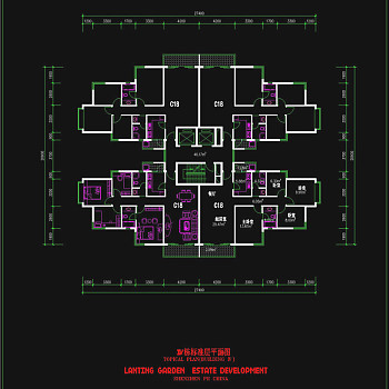 四户cad平面建筑设计素材CAD图纸