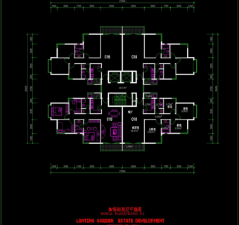 四户cad平面建筑设计素材CAD图纸
