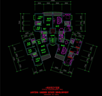 四户cad平面建筑设计