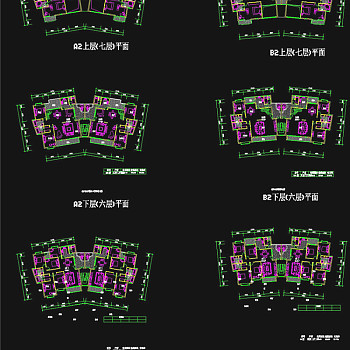 小区二户六层cad平面图CAD图纸