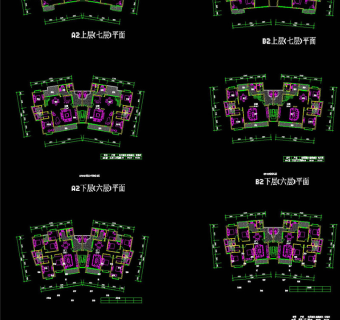 小区二户六层cad平面图CAD图纸