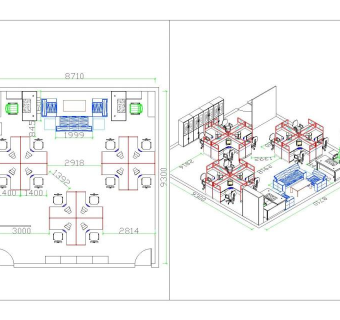 cad室内布局办公家具平面设计图纸