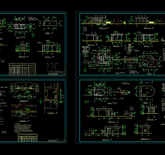 三个门卫建筑cad施工图纸3D模型