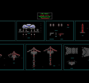 四柱七楼牌楼cad图纸