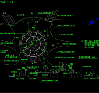鱼标小广场平剖面cad图纸