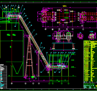 波状挡边带式输送机装配图CAD图纸