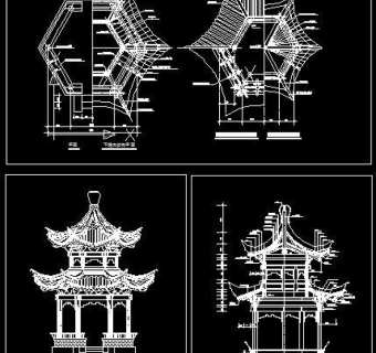 重檐六角亭CAD施工详图