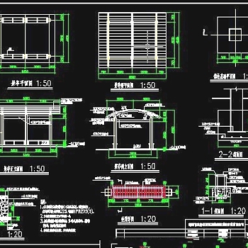 钢木混合结构景观亭子CAD施工详图