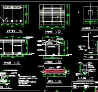 钢木混合结构景观亭子CAD施工详图