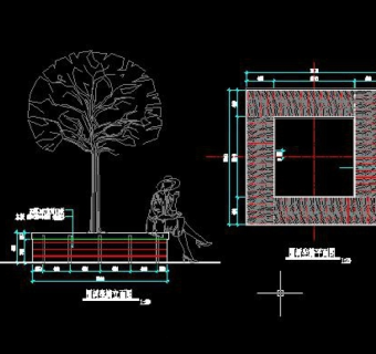 防腐木的围树座椅CAD施工详图.3D模型