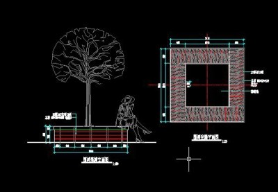 防腐木的围树座椅CAD施工详图.3D模型