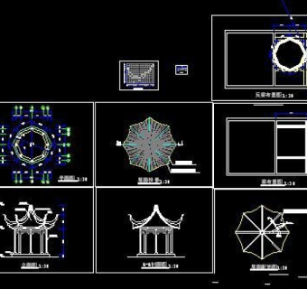 CAD八角亭建筑施工大样图详图