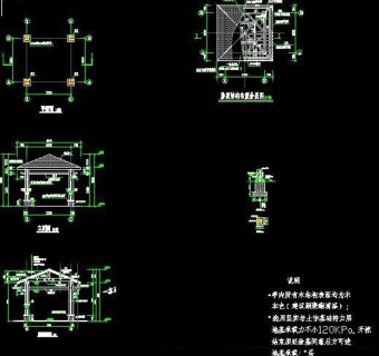 特色四角景观亭CAD施工详图