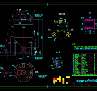 仓泵安装示意图CAD机械图纸