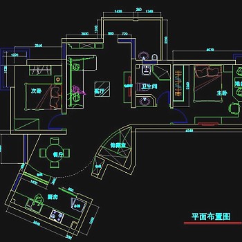 某2室一厅户型cad平面布置图