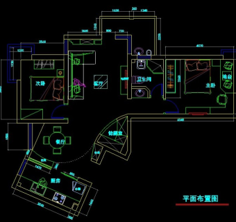 某2室一厅户型cad平面布置图