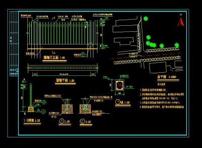 围栏大样及详图cad设计