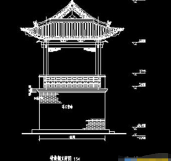 古建筑寺庙钟鼓楼样式cad设计图纸