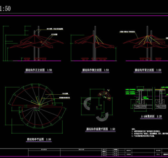 膜结构亭cad图纸素材