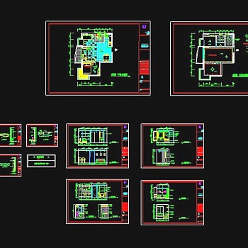 两居室住宅户型整套cad装饰施工图纸