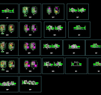 几套斜坡屋顶别墅cad设计方案图