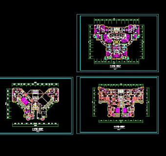 南方高层一梯四户住宅详细CAD平面图