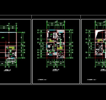 某联排住宅区三层住宅楼cad平面图