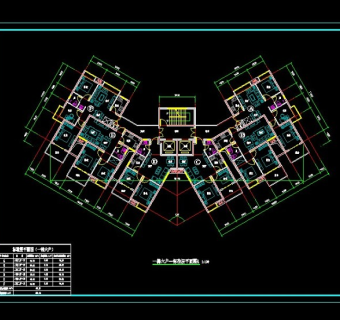 纯板式一梯六户CAD设计平面施工图纸