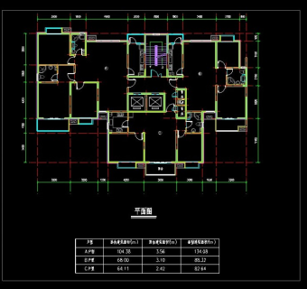 某一梯三户建筑平面CAD设计图纸