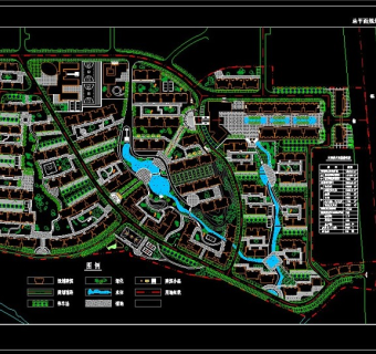 某中心河小区规划总平面cad设计图