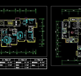 一梯三户户型cad平面详细设计图