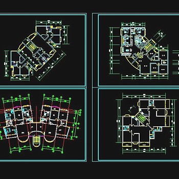 转角建筑户型cad设计施工图纸