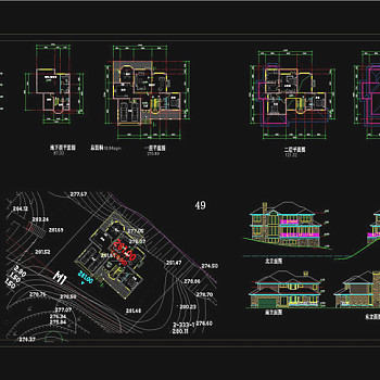 坡地独栋别墅方案设计cad图纸