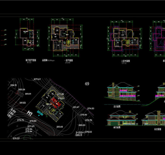 坡地独栋别墅方案设计cad图纸