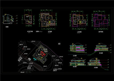 坡地独栋别墅方案设计cad图纸